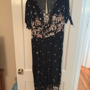 Floral V-Neck Black & Pink Jumpsuit